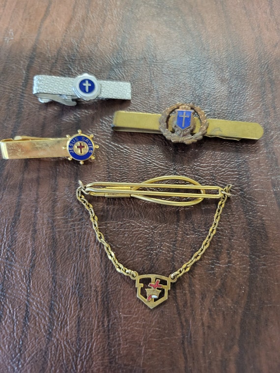 Vintage Lot of 4 Religious Tie Bars/Clips, Gold-T… - image 1