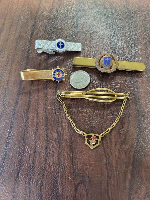Vintage Lot of 4 Religious Tie Bars/Clips, Gold-T… - image 2