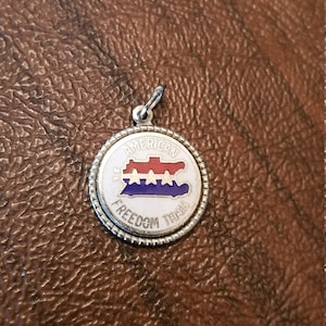 Vintage Sterling  Silver and Enameled Freedom Train Charm, Charm Commemorating 1976 Bicentennial Freedom Train and Exhibition