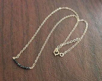 Dainty 14K Gold-Filled Necklace with Small Bar of Black Faceted Beads, Great Layering Necklace, 1/20 14K GF Necklace