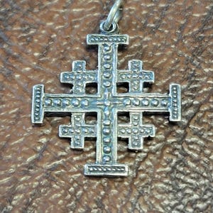 Vintage Sterling Silver Jerusalem Cross Pendant, Sterling Silver Cross, Crusaders&#39; Cross, Five-Fold Cross