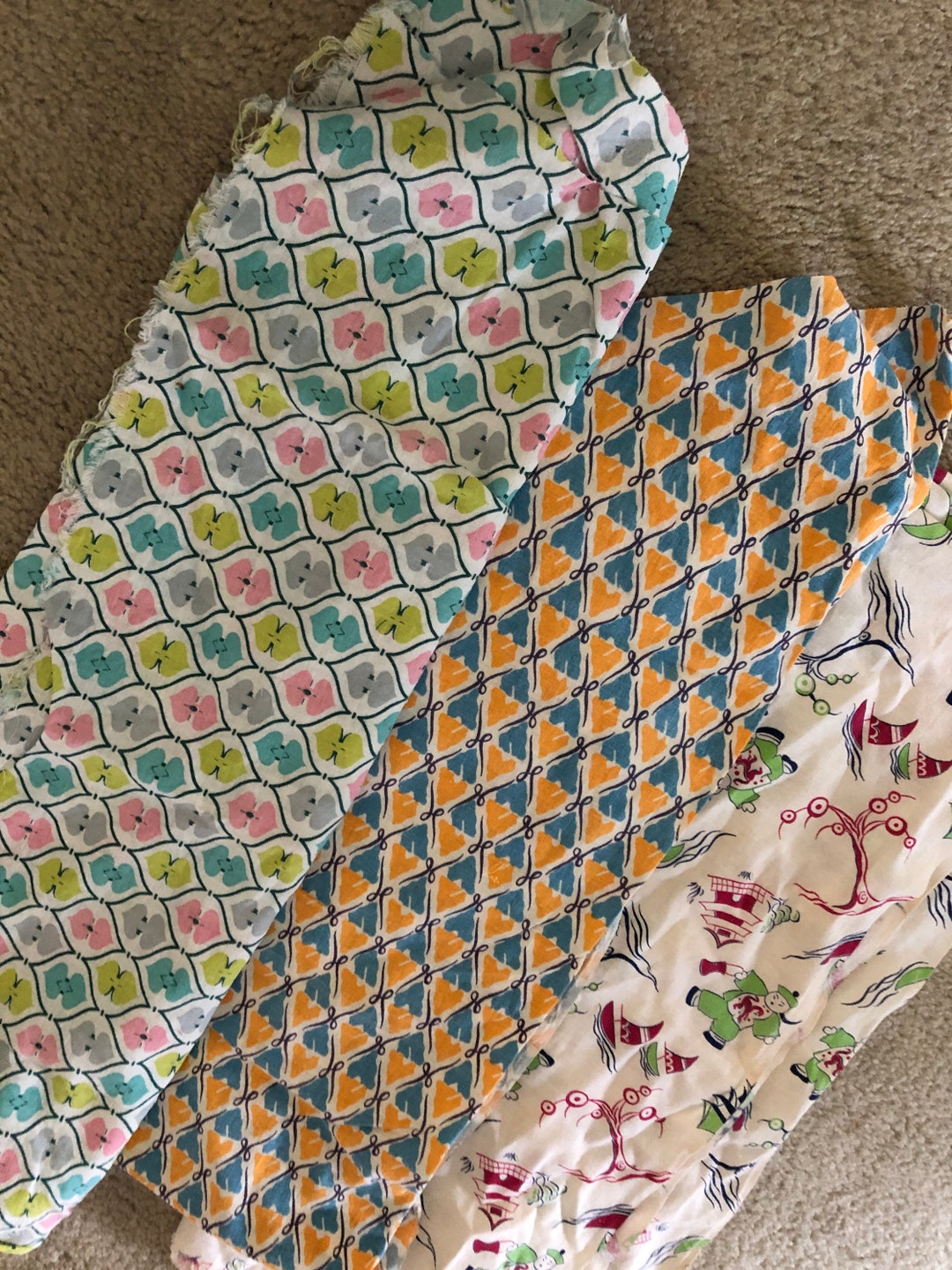 Vintage Fabric Remnants About 3/41 Yard Each. Some Damage Etsy
