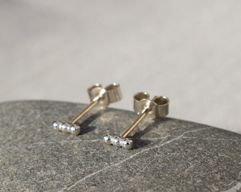 Teeny-Weeny Beaded Bar Studs. Silver Bar Earrings. Silver Dainty Bar Earrings. Minimalist Earrings. Tragus Earring. Stick Studs. T Bar.