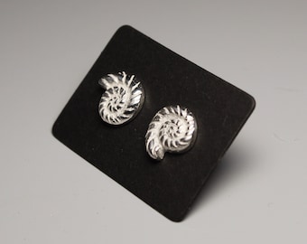 Silver Ammonite Shell Stud Earrings.  Silver Fossil Earrings.  Small Ammonite Studs.  Sea Creature Earrings.  Cute Studs.  Ocean Lovers Gift