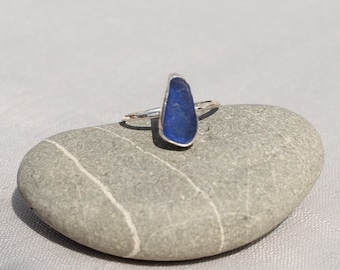Cobalt Blue Sea Glass Ring.  Seaham Sea Glass.  Hammered Ring.