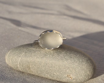 Grey Sea Glass Ring.  Chunky Silver Ring.  Hammered Ring.  Sea Glass Jewellery.