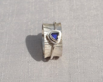 Sea Glass Spinner Ring.  Meditation Ring.  Worry Ring.  Fidget Ring.  Cobalt Blue Sea Ring.  Chunky Ring. Thumb Ring. 2 in 1 Ring.