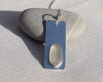 Grey Sea Glass Pendant.  Simple and Elegant.  Sterling Silver Pendant Necklace.