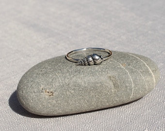 Small Silver Shell Ring.  Dainty Silver Ring.  Silver Hammered Ring.  Stacking Ring.