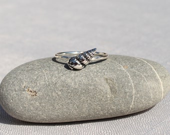 Silver Shell Ring.  Dainty Silver Ring.  Silver Hammered Ring.  Stacking Ring.