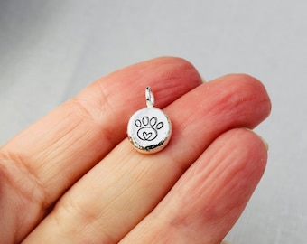 Sterling Silver Charm.  Paw Print and Heart.  Pet Lovers Gift.  Love Token. Valentines Gift.  Mothers Day Present.  Eco Silver.