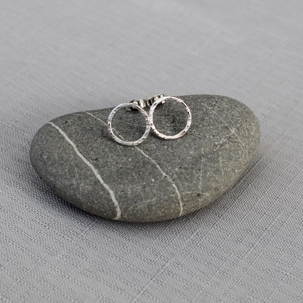 Open Circle Stud Earrings. Textured Circle Stud Earrings.  Minimalist, Simple & Stylish.  Recycled Sterling Silver.
