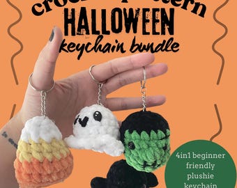 Halloween Crochet Keychain Pattern Bundle – Amigurumi Ghost, Bat, Monster (PDF Pattern)