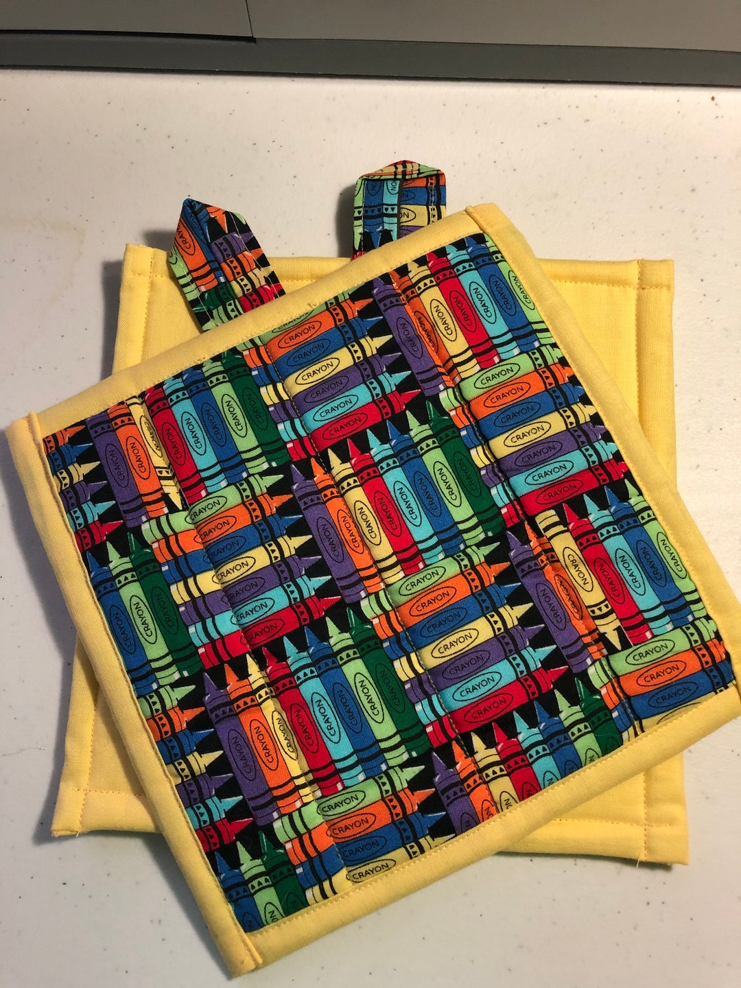 Set of Quilted Crayon Themed Potholders Etsy