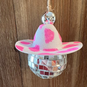 Disco Ball Cowboy Hat - Car Charm