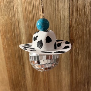 Disco Ball Cowboy Hat - Car Charm