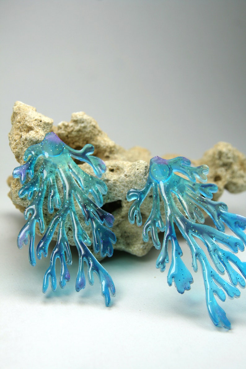 Blue Corals Earrings Resin Stud Earrings Coral Branch Studs Etsy