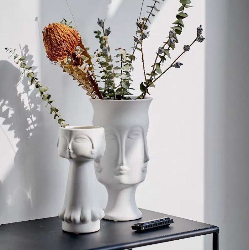 Ceramic Face Vase Motif Visage Vase Table Decoration Etsy