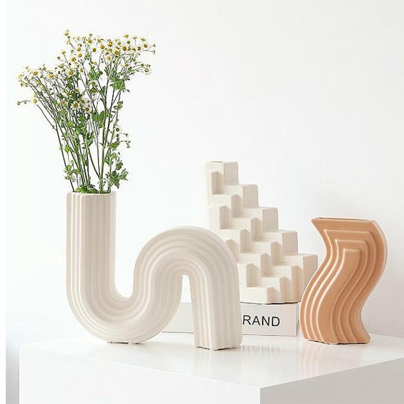 Jarrón de cerámica florero de curva minimalista jarrón de | Etsy