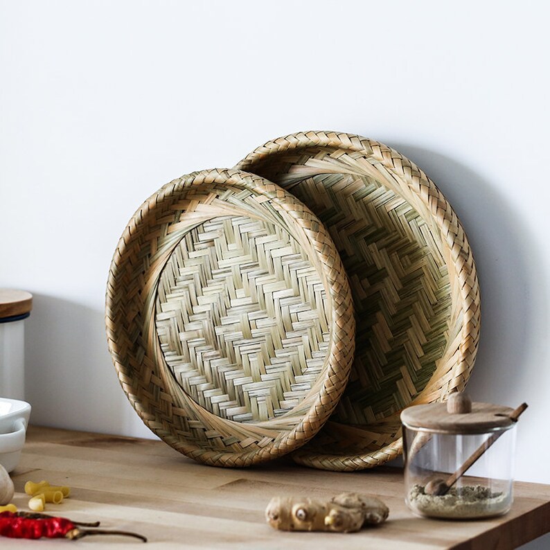 Rustic round wicker basket tray Ottoman wicker tray Hand woven Etsy