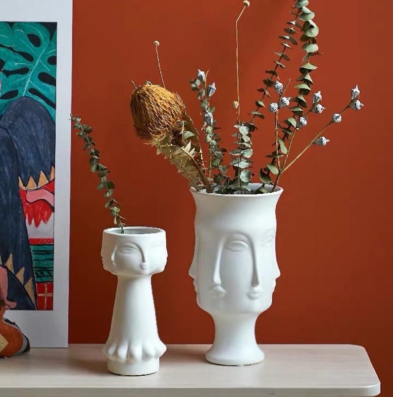 Ceramic Face Vase Motif Visage Vase Table Decoration Etsy