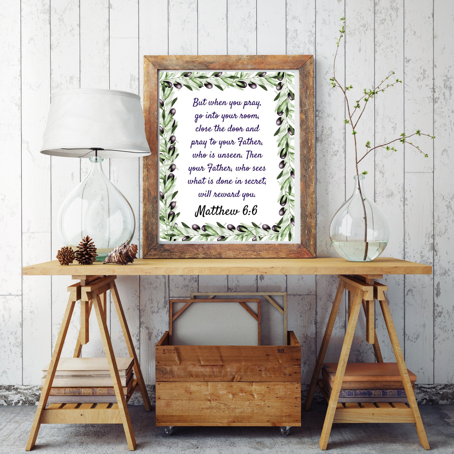 Matthew 6:6 Printable Wall Art With Olive Branch , 8x10 Christian Bible ...