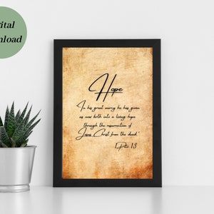 Bible Verse Wall Art, Scripture Printable, Christian Artwork, Peter 1:3 Hope Bible Artwork, Minimal Bible Verse, Small Bible Verse
