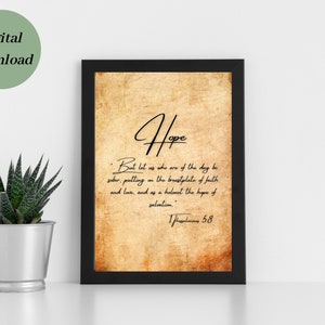 Bible Verse Wall Art, Scripture Printable, Christian Artwork,1 Thessalonians 5_8 Hope Bible Artwork, Minimal Bible Verse, Small Bible Verse