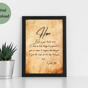 Bible Verse Wall Art, Scripture Printable, Christian Artwork, Peter 3:15 Hope Bible Artwork, Minimal Bible Verse, Small Bible Verse