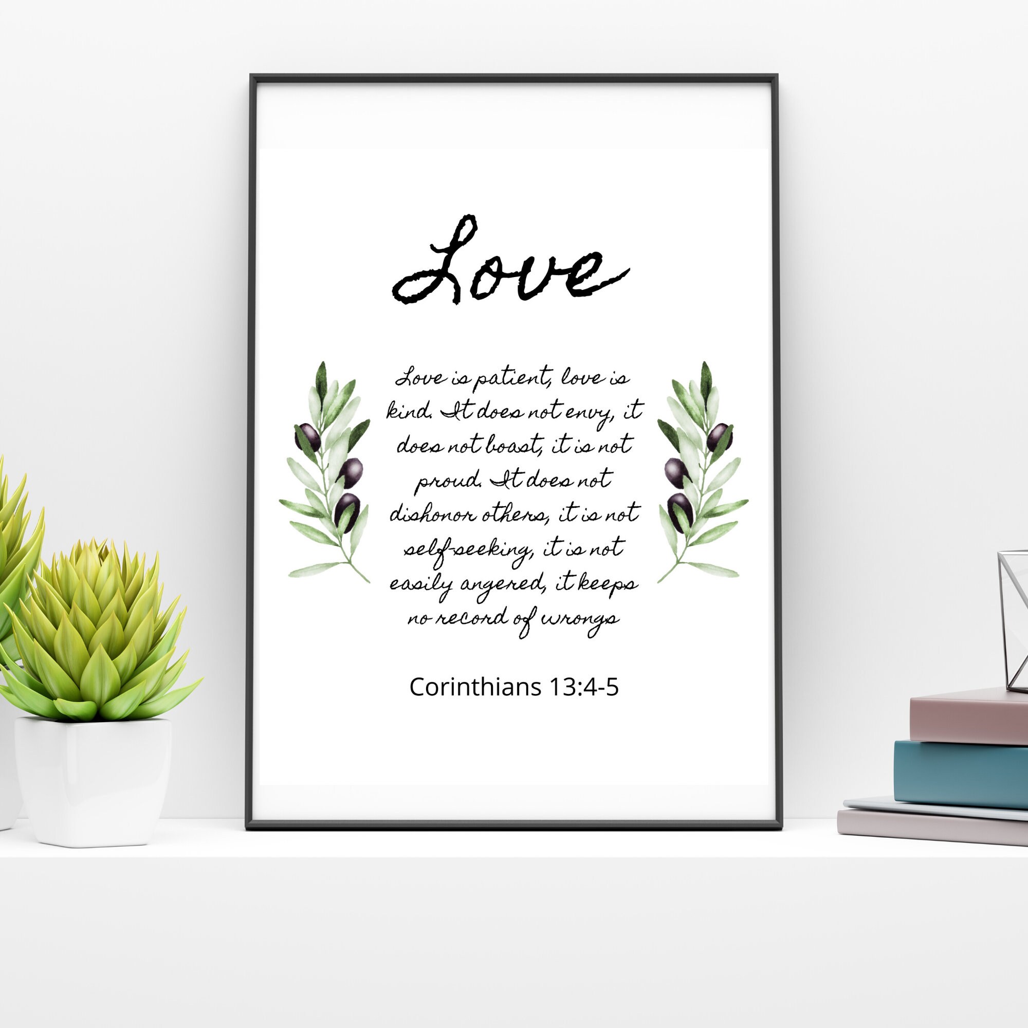 Corinthians 13:4-5 Printable Wall Art With Olive Branch, 8x10 Christian ...