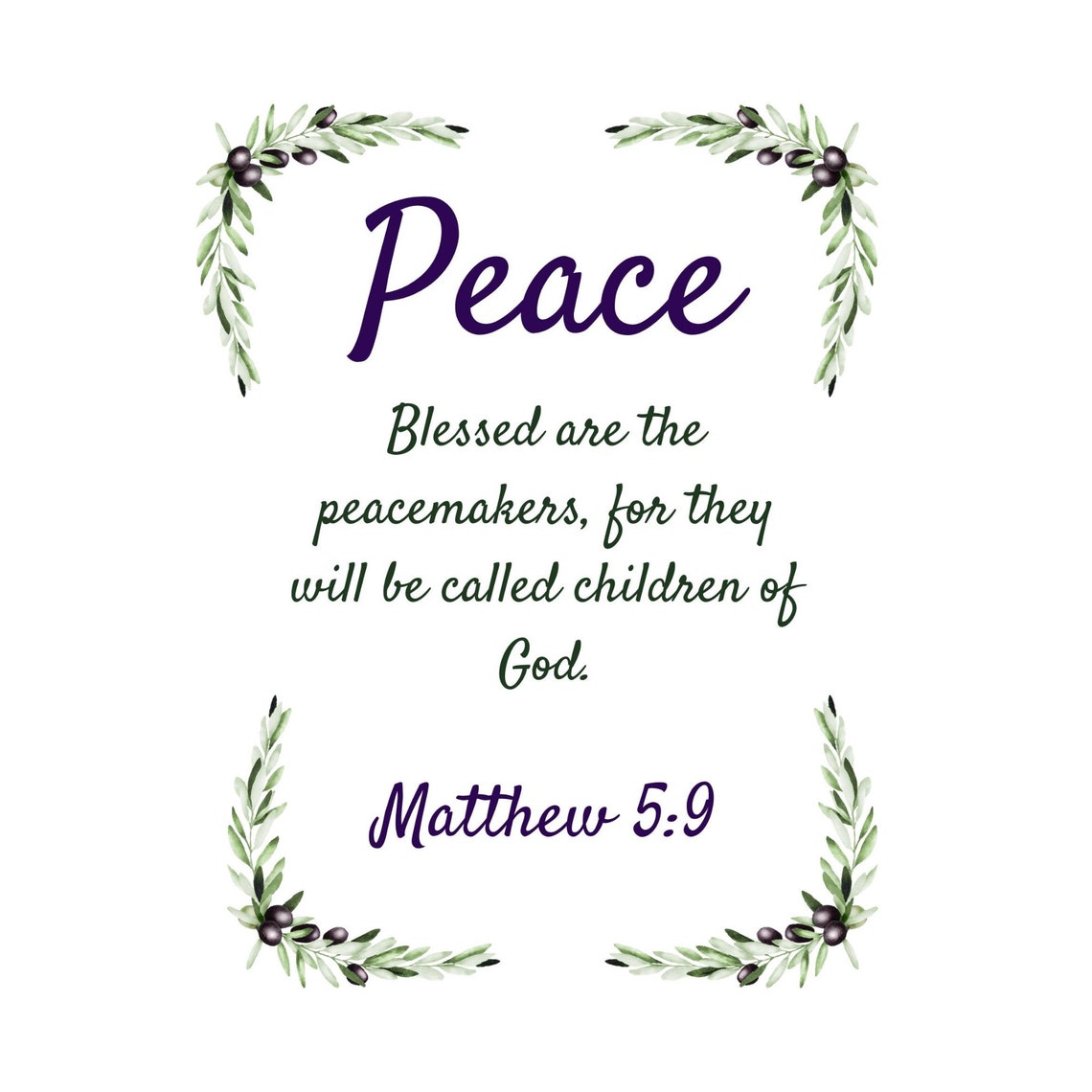 Matthew 59 Printable Wall Art With Olive Branch 8x10 Etsy