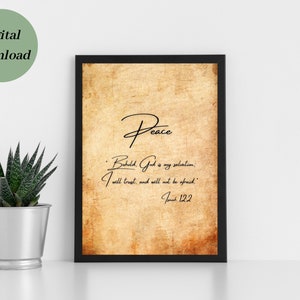 Bible Verse Wall Art, Scripture Printable, Christian Artwork, Isaiah 12_2 Peace Bible Artwork, Minimal Bible Verse, Small Bible Verse