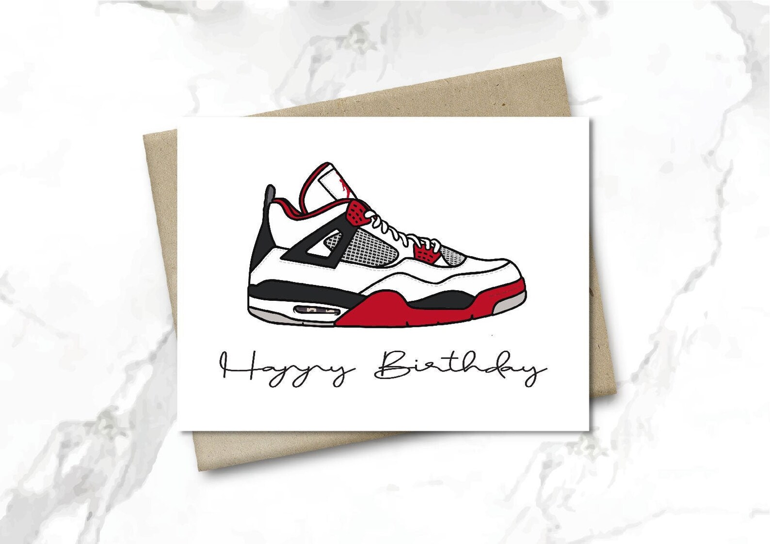 Sneaker Card Jordan 4 Birthday Card Sneaker Cards Fire Red Etsy
