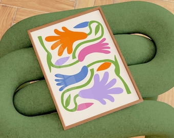 Botanical Matisse Art Print, Abstract Floral Wall Art, Colourful Plants Poster, Retro Art, Modern Mid-Century Print, 5x7 A5 8x10 A4 A3 A2 A1