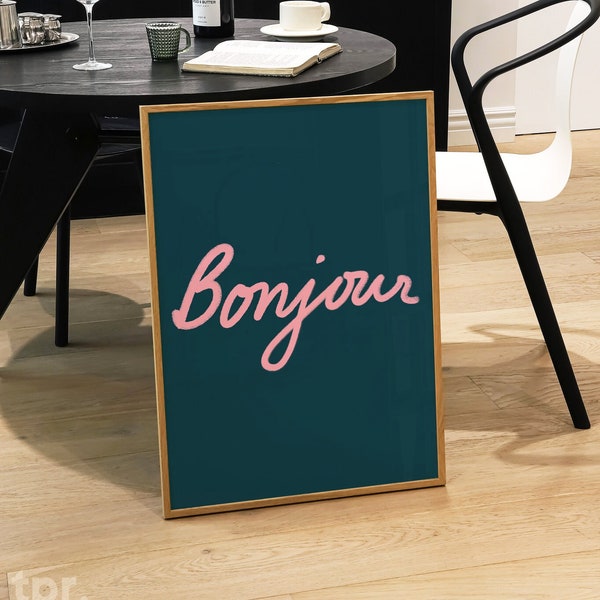 Bonjour Art Print, Bonjour Welcome Wall Art, Bonjour Hallway Print, Typographic Quote Poster, Entrance Hall Poster, Kitchen, 5x7 8x10 A4 A3