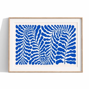 Scandinavian Floral Illustration, Blue Botanical Abstract Print, Organic Plant Poster, Minimal Art, Kitchen, Bedroom,Bathroom, Office Decor