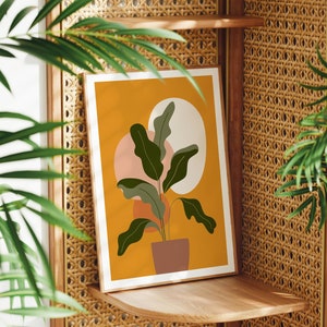 Orange Botanical Art Print, Green Plant Print, House Plant Illustration, 4x6 5x7 A5 A4 A3 Gallery Wall, Kitchen, Living Room, Dining Room