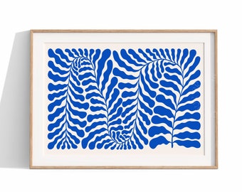 Ilustración floral escandinava, impresión abstracta botánica azul, cartel de plantas orgánicas, arte minimalista, cocina, dormitorio, baño, decoración de oficina