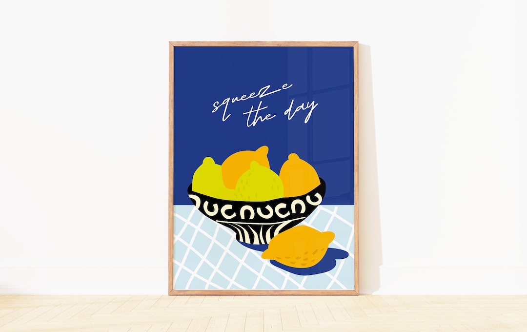 Squeeze the Day Lemons Art Print, Colourful Lemon Fruit Print, Kitchen ...