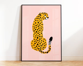 Pink Cheetah Wall Art, Cheetah Art Print, Animal Poster, Colourful, Gallery Wall, Nursery, Kids Room Decor, 5x7 8x10 A4 A3 A2, Illustration