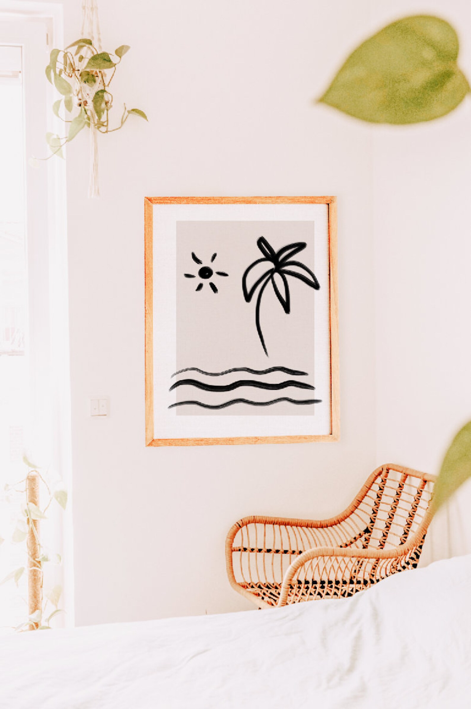 Beach Illustration Wall Art Boho Beach Print Sea Waves Sun Etsy