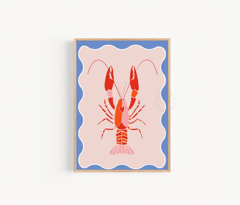 Red Pink Lobster Print Sea Life Illustration Ocean Marine - Etsy UK