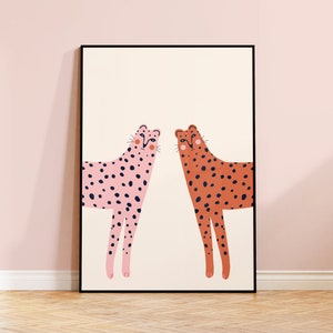 Boho Cheetah Illustration Print, Pink Cheetah Nursery Print, Gallery Wall Art, Children's Bedroom, Animals Poster, Gallery 8x10 A3 A2 50x70