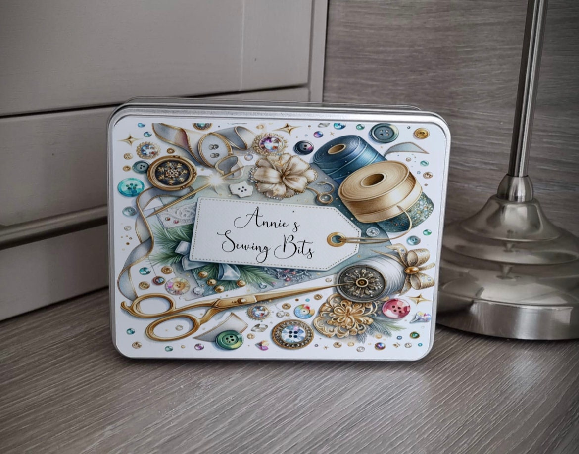 Personalized Sewing Storage Tin Gift Large or Medium, 2 Designs Ideal Gift Mothers Day or Birthday