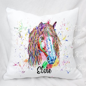 Personalised Watercolour Rainbow Pony Cushion, Cuddle Pillow, Birthday Gift, Horse