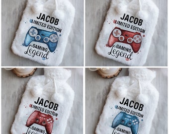 Personalised Fluffy Hot Water Bottle Game Controller Gift, Birthday , Christmas, Valentines, 2 Colour Options, 2 Controller Options