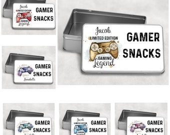 Personalised Gamer Snack Tin, gamer gift, gaming gift, gaming controller design, gaming storage box, boy or girl