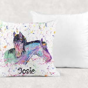 Personalised Watercolour Rainbow Pony Cushion, Cuddle Pillow, Birthday Gift, Horse