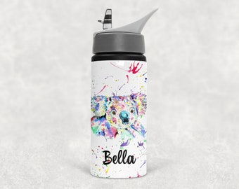Personalised Watercolour Rainbow Koala Water Bottle, Ideal Gift, Birthday