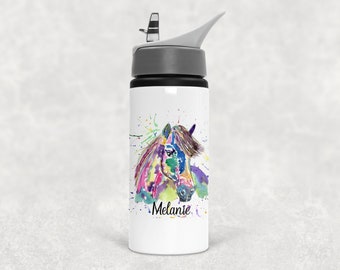 Personalised Watercolour Rainbow Pony Water Bottle, Ideal Gift, Birthday , Horse